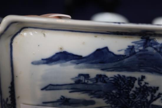 Six 19th century Chinese blue and white horses tea bowls and a later blue and white tray length 16cm